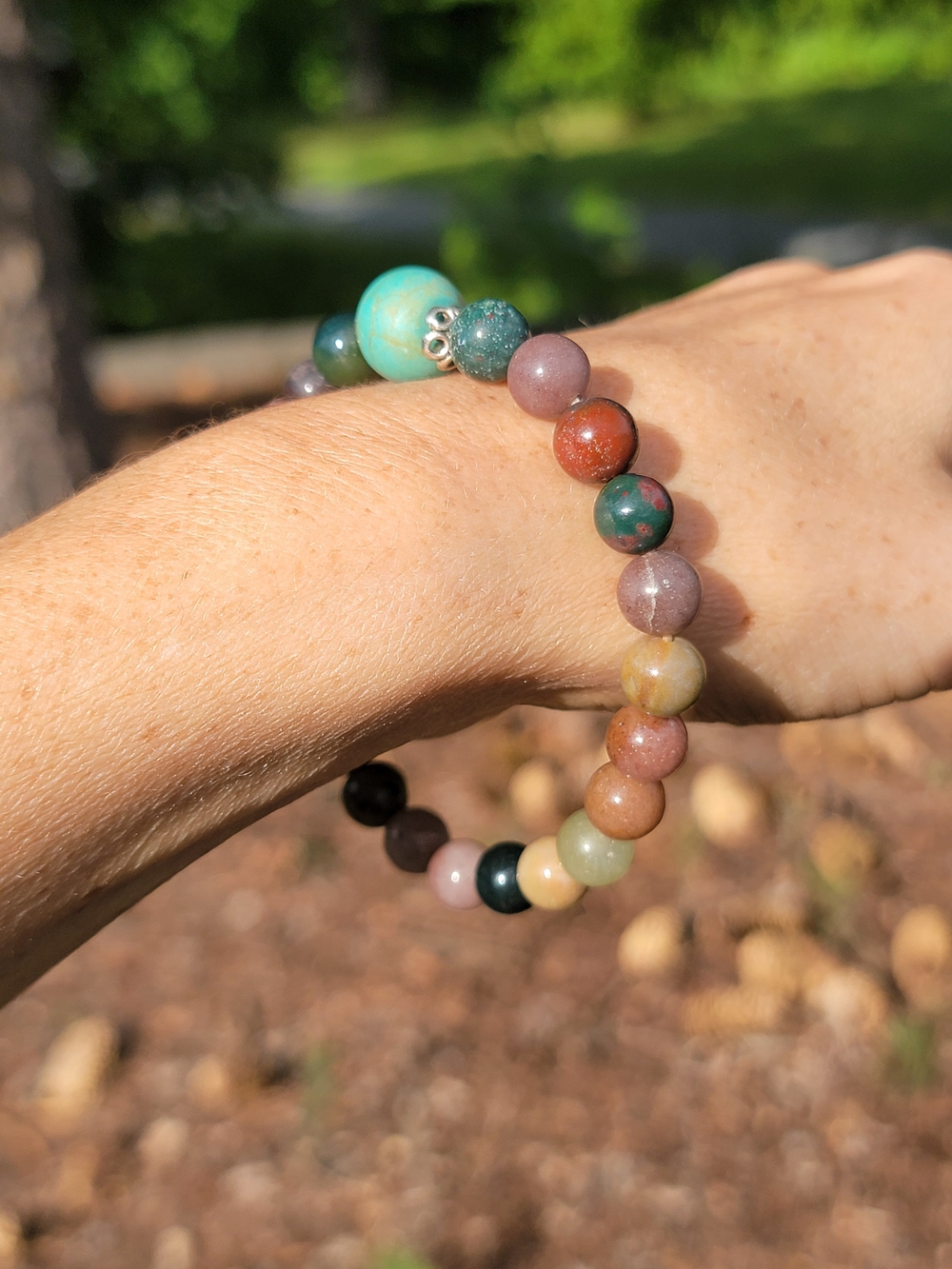Multi-Color Natural Stone Gemstone Beaded Stretch Bracelet